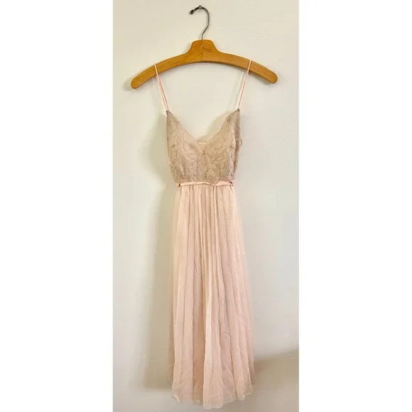 Vintage 70s Sheer Lace Babydoll Pink Slip Dress Fairy Coquette S - Picture 3 of 7